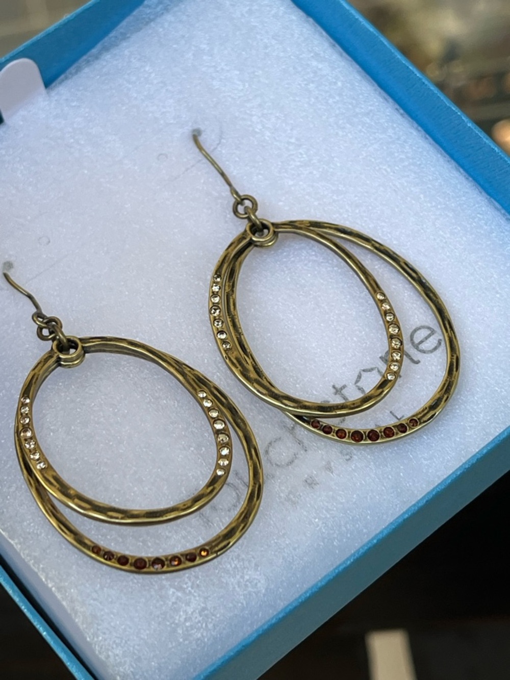 Touchstone Crystal Gold Double Oval Hoop Earrings with Amber Accents